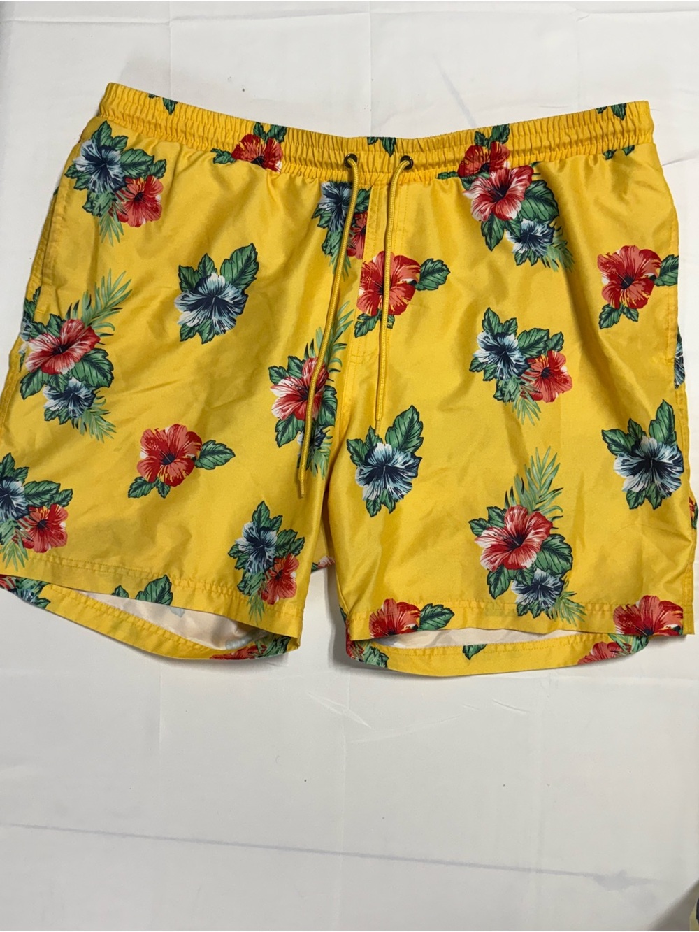 Club Room Yellow Floral Swim Trunks with Red & Blue Flowers